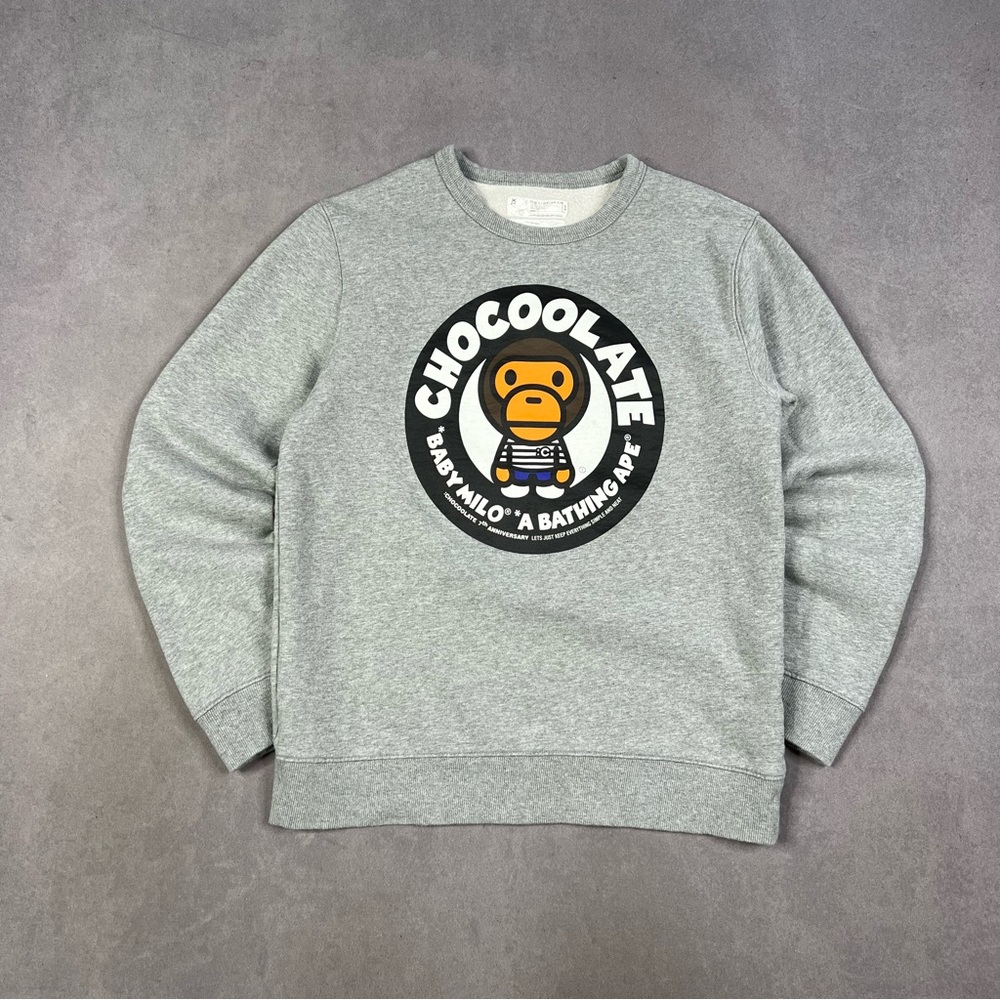 Bape Baby Milo Black Chocolate Gray Crewneck Sweater with Graphic